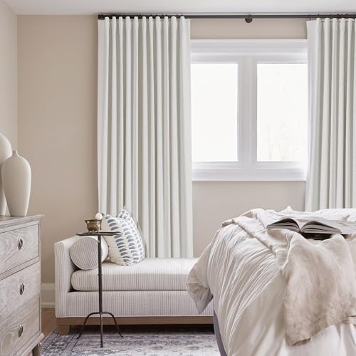 Image of Nanspring Cream 100% Blackout Linen Curtains for Bedroom 72 Inches Long Back Tab Thermal Insulated Neutral Boho Farmhouse Decor Black Out Curtain for Living Room Dining Room Drapes 52x72, 2 Panels