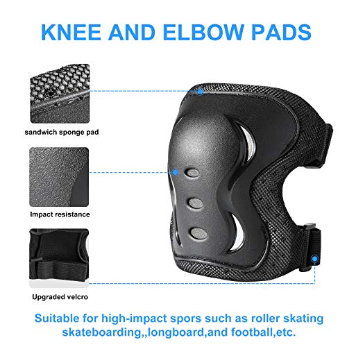Knee Pads Elbow Pads with Wrist Guards Protective Gear Set for Kids Youth Adult Skateboard Sports Rollerblade Skateboarding Roller Skating Bicycling 6 in 1 2 51at+nUXVfL