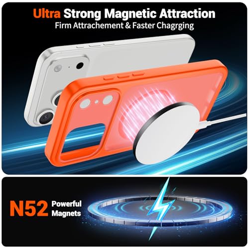 Image of SUPFINE Magnetic for iPhone 17 Pro Max Case Orange | (Compatible with MagSafe)(Military Grade Drop Protection)(Camera Protection)Translucent Matte Phone Cover