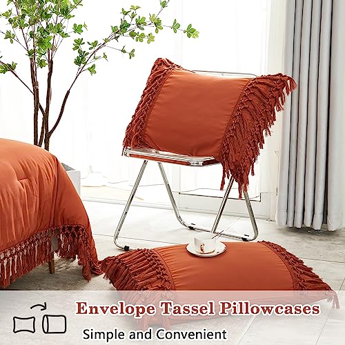 Image of Andency Comforter Full Size Set Burnt Orange, Boho Terracotta Lightweight Vintage Soft Bedding Comforter Sets, 3 Pieces Rust Bed Set (79x90In Comforter & 2 Pillowcases)