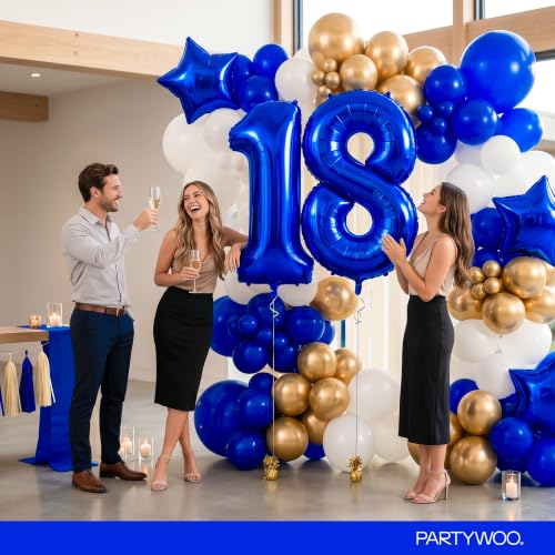 Image of PartyWoo Royal Blue Number 8 Balloon 40 Inch 25pcs Blue Star White Gold