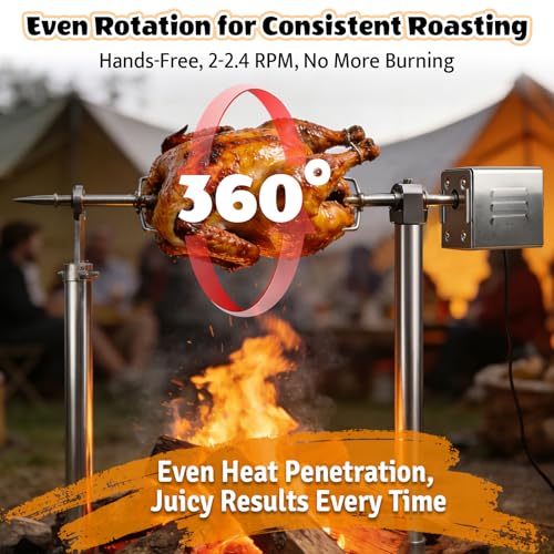 220V Grillmotor für Grillspieß, BBQ-Motor 15W Elektromotor, Tragbarer Outdoor Edelstahl Grillmotor, 30 kg Tragfähigkeit, Ideal für Outdoor-Grillen, Familienfeiern, Picknicks und Camping