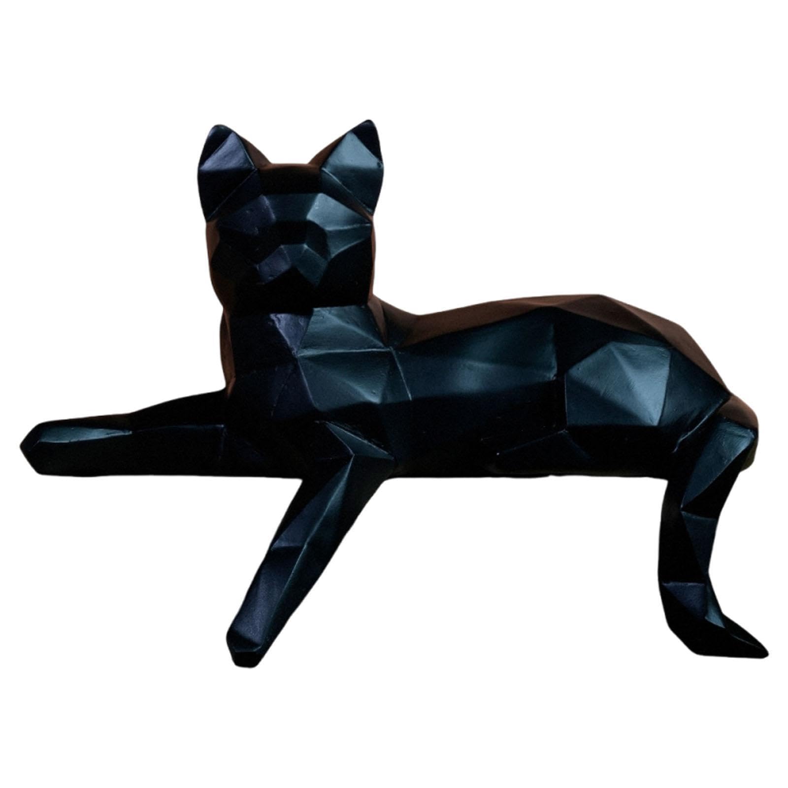 Figura de gato geométrica hecha a mano, decoración de escritorio de resina, decoración de escritorio para la oficina o el hogar (gato mirando)