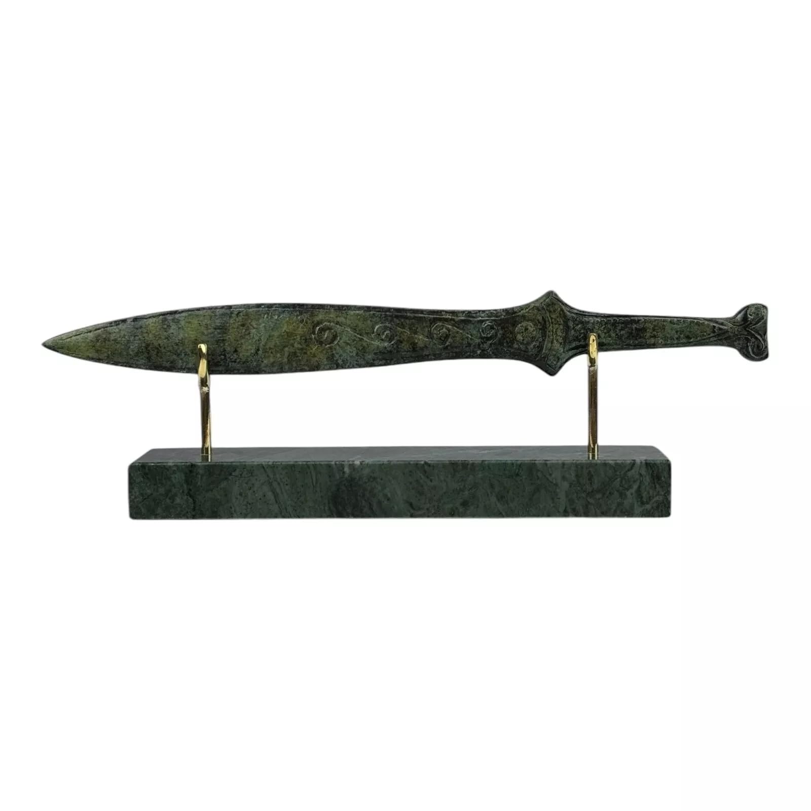 Pequeña espada espartana antigua griega de bronce de metal en oxidación verde