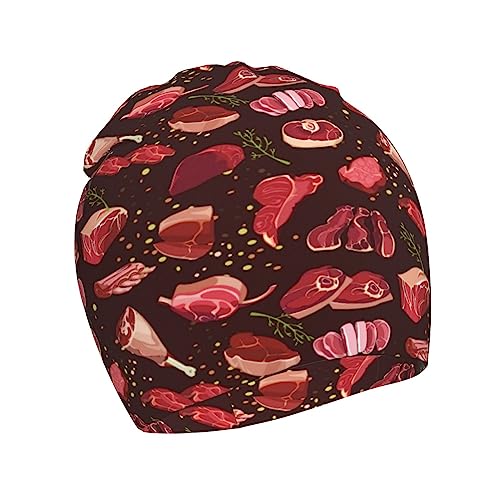 Rqzwdq Steak Pattern Kids Beanie Hats Warm Knit Beanie Cap Skull Caps Gifts Decor for Boys Girls White