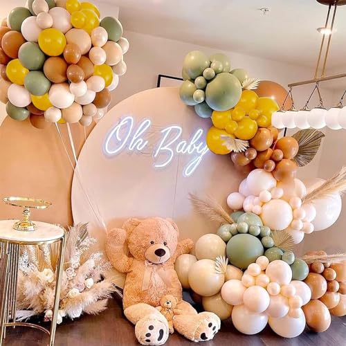 Image of Blocesa Sage Green Brown Yellow Balloon Arch Kit, Latex, Party Decor.