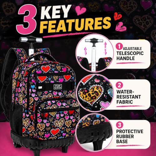 Image of 3Pcs Rolling Backpack for Girls, 19 Inche Women Roller Bag with Wheels for Adults, Wheeled Bookbag with Lunch Box(Brown)