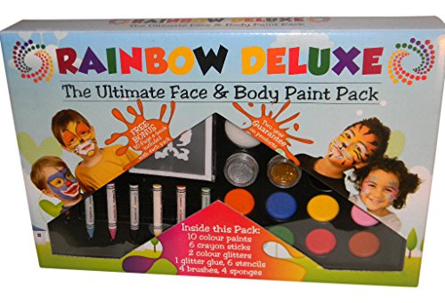 Face Paint - Party Pack - Kit Include, Stencils, Glitter, Glitter Glue, Crayons and More - Free “How To..” Guide - Exclusive Coloring Chart - 2 Year Guarantee.