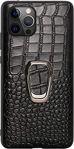 Étui pour iPhone 12 12Pro coque antichoc cuir véritable avec anneau de protection