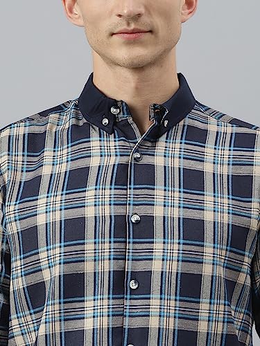 Image of Thomas Scott Mens Checkered Slim Fit Casual Shirt with Button Down and Long Sleeve (TS1048 Space Blue XL)