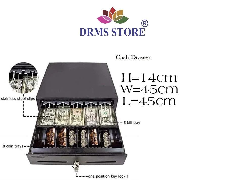 DRMS Store Metal Cash Drawer 13 Compartment 5 Bills /8 Coins Slots (Dimensions 45W* 45L* 14H) cm !1 Year offsite Warranty! Use for Billing Machine/Counter/Shop !1 Year Warranty! 1