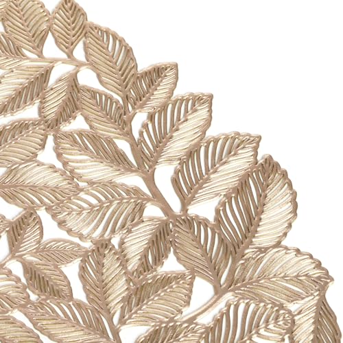 Cedilis 12 Pack 37 cm Gold Placemat, Vinyl Leaf Round Table Placemat, Non-Slip Dinning Table Mats for Wedding Accent Centerpiece, Thanksgiving Party - Image 5