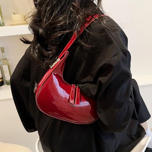Image of Women's Crescent Leather Shoulder Bag Y2k Purse Red Purse Hobo Handbag 90s Vintage Y2k Bag Clutch Purses (Red)