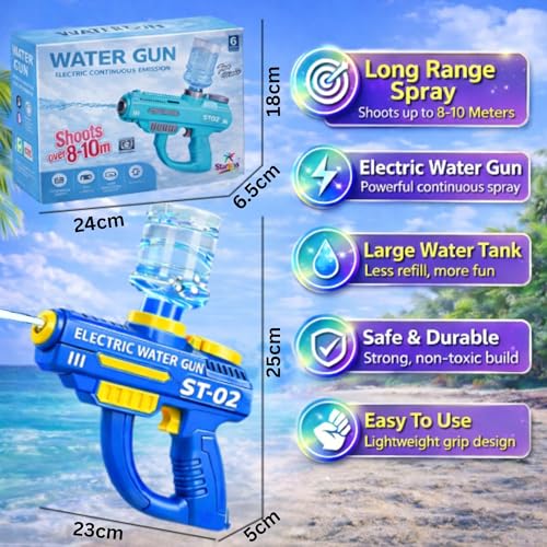 Image of GRAPHENE Holi Pichkari Automatic Electric Water Gun for Kids High Pressure Rechargeable Battery Long Range Blaster Squirt Premium Water Pistol Spray Holi Toy Gun Summer Fun Pool Outdoor 4+ Boys Girls