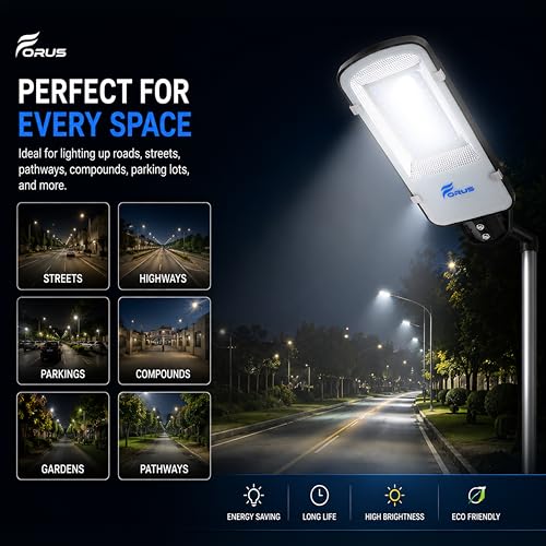 Image of Forus 50W LED Street Light Outdoor with 4 Year Warranty, High Power Floodlight, IP66 Waterproof Road Light, Parking Lot & Industrial Area Lighting, Energy Saving Aluminium Body, Cool White (1 PC)