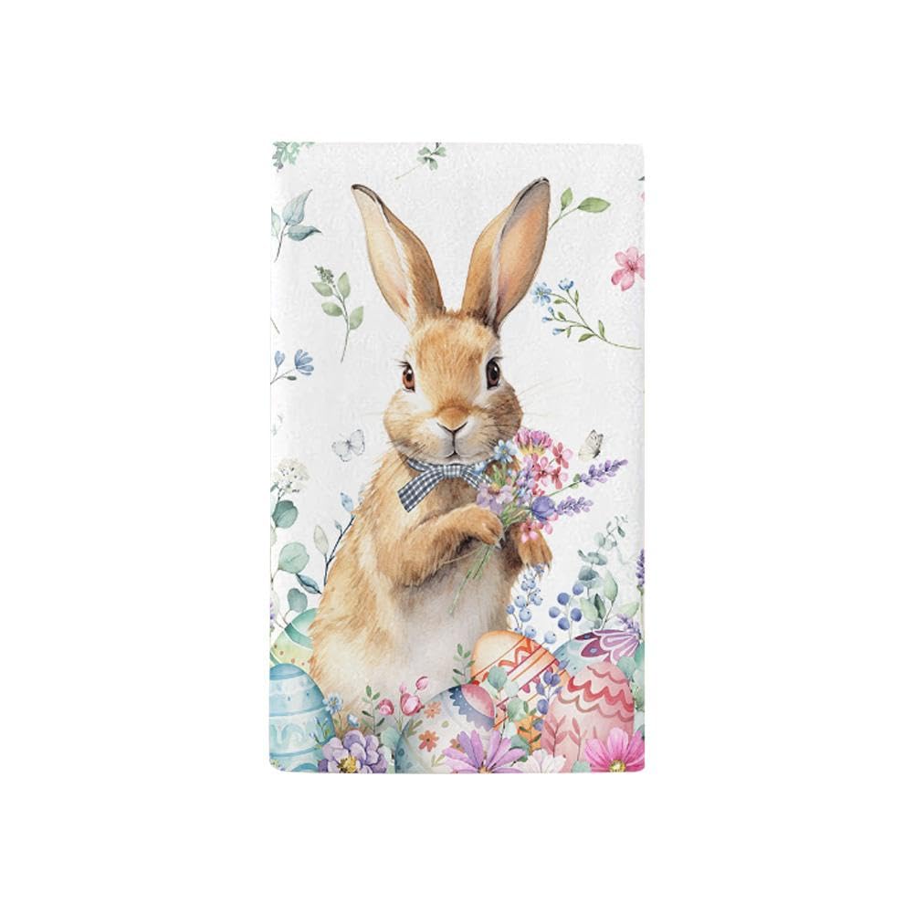 S-JIANG Happy Easter Kitchen Towels Hello Spring Flower Bunny Rabbit Wreath Dish Towel 15 x 23 Inch Buffalo Plaid Hand Towels Set Eucalyptus Leaves Bath Towels for Kitchen Bathroom Party Easter