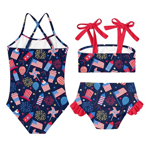 Image of Girls Swimsuit One-piece Bikini Set Two Sets Matching Bathing Suits 2-6T Adjustable Strap Summer Beach