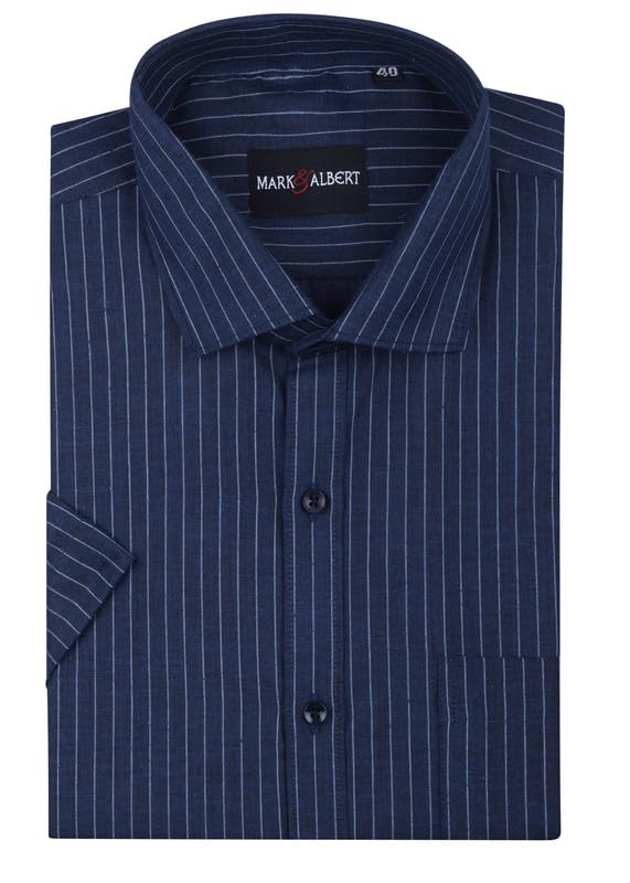 Image of MARK & ALBERT Men's Half Sleeve Cotton Linen Striped Shirt