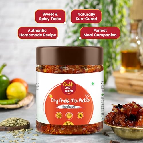 Image of Chakh Kar Dekho Dry Fruits Mix Pickle - 400 gm | Traditional Homemade Dry Fruits Ka Achar | Sweet & Spicy India Pickle | Mustard Oil & Dry Fruit Blend