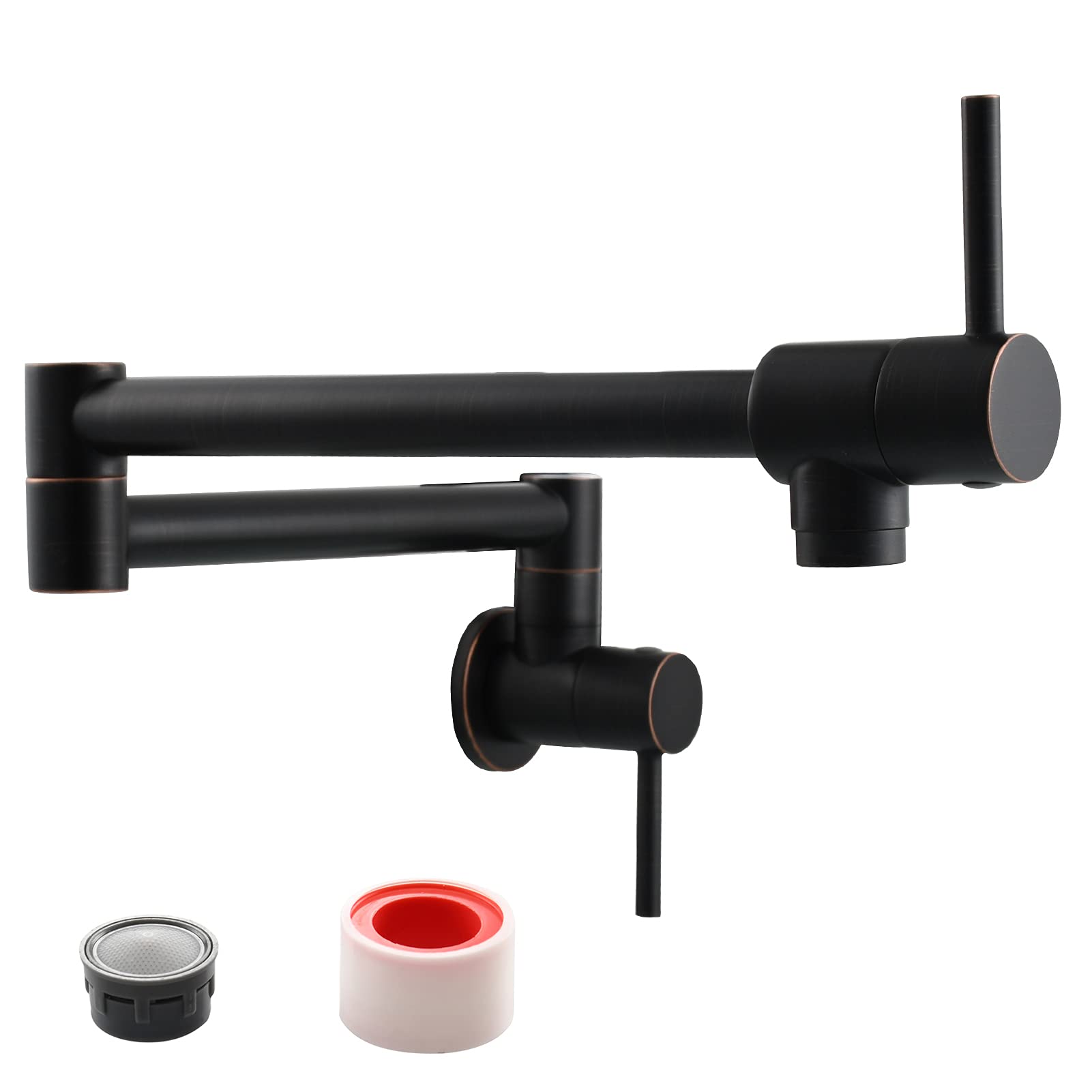 Tecmolog Wall Mount Pot Filler Faucet Brass Double Handle Folding Kitchen Faucet Tap for Cold Water, ORB, CT166R — image 1