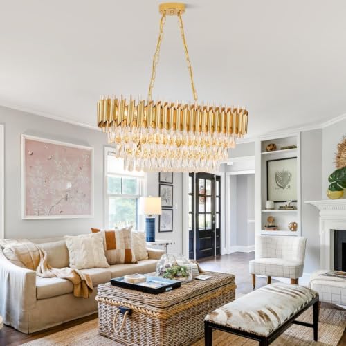 AKMNBDH Gold K9 Crystal Rectangular Linear Pendant Light, 80cm Long Frame Chandelier by AKMNBDH - Used condition - Image 6