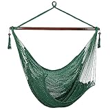 Bathonly Großer Karibischer Hängesessel Mit Spreizstange, bis 150 kg Belastbar, Handgewebt Hängeschaukel, Hängestuhl, für Draußen, Drinnen, Terrasse, Garten, Schlafzimmer, Grün
