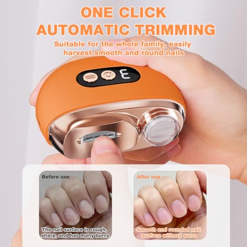 Image of ZIBUYU Electric Nail Trimmer Nail Filer with Light, USB Cordless Quiet Nail Clipper with 3 Speed, Travel Nail Cutter with Dust Bin, 500mAh Battery