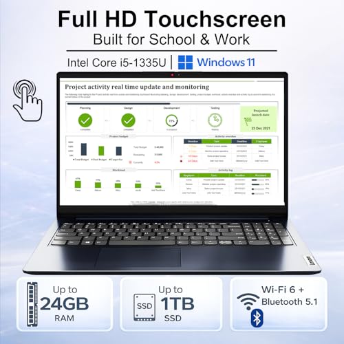 Image of Lenovo IdeaPad New Released 15.6 inch FHD Touchscreen Laptop, 13th Gen Intel Core i5-1335U, 12GB RAM, 756GB Storage(256GB SSD + 500GB Ext), Student Laptop, Wi-Fi 6, Windows 11, Microsoft 365 for the Web