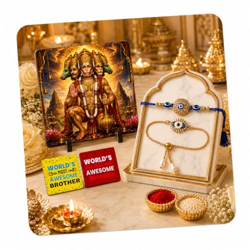 Image of Dreamica Designer Bhaiya Bhabhi Rakhi Set, God Standee Showpiece, Fridge Magnet, Greeting Card and Tilak Set| Best Rakhi Gift for Brother