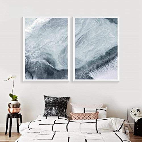 YIBINGLI Arte de la Pared Impresiones del Azul del océano Mármol Resumen Aqua Green Posters Lienzo Pintura Cuadros de la Pared Decoración de la habitación del hogar 50x70cmx2 Sin Marco