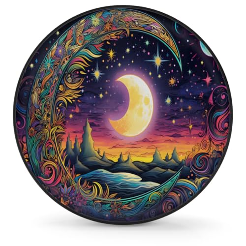 Image of Spare Tire Cover for RV Trailer, Bohemian Moon Tire Covers Universal Fit for Travel Trailer Camper Jeep RV SUV Truck Waterproof Wheel Cover (14 inch for Diameter 25 inch - 27 inch)