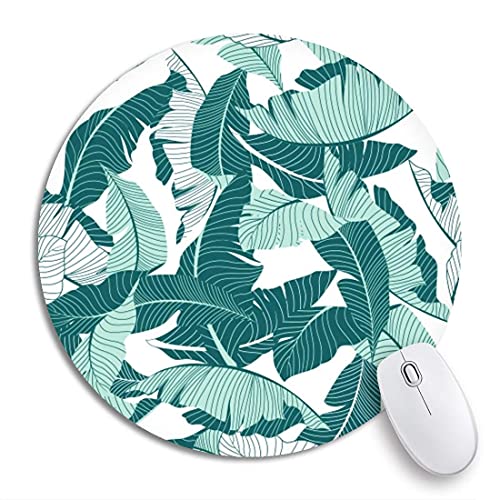 Rundes Mauspad Blatt Einfaches Palmenmuster Banane Tropischer karibischer...