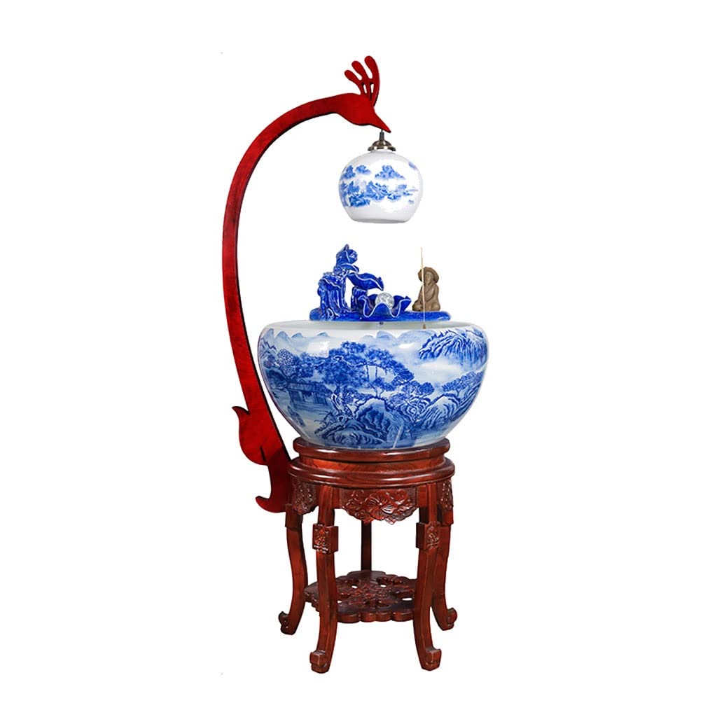Small Fish Tank Aquarium Fish Tank Ceramic Cabinet Blue and White Landscape Goldfish Tank Floor-to-Ceiling Flow Water Tank Home Porch Living Room Viewing Fish Bowl Fish Tank Kit(B)