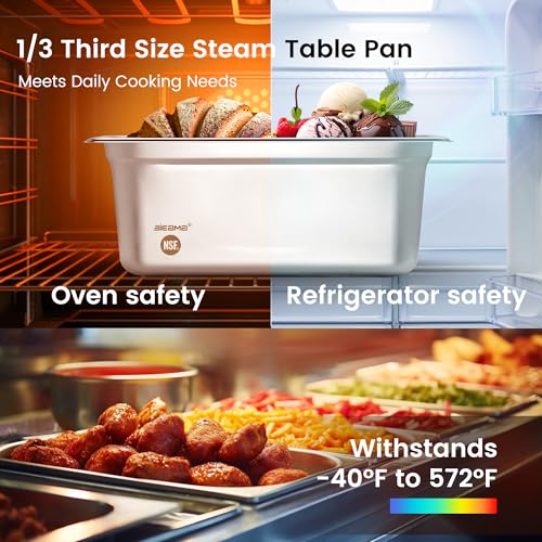 BIEAMA 6 Pack Hotel Pans, 1/3 Size 6" Deep, NSF, Commercial Stainless Steel Pan, Steam Table Pan, Catering Food Pans
