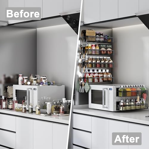 Image of Aufworld Magnetic Spice Rack for Refrigerator, 6 Pack Magnetic Shelf, Fridge Magnet Organizer with Moveable 12 Hooks, Magnetic Fridge Shelf for Kitchen Organization and Storage (6 Pack)