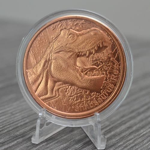 roaring tyrannosaurus rex prehistoric dinosaur - 1 oz 999 pure copper round collecticble 39mm challenge coin in capsule - coa by heavenly metals