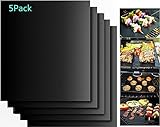LINFON BBQ Grill Mat Non Stick, Perfect For Baking on Gas, Charcoal, Oven and Electric Grills - Reusable, Durable, Heat Resistant Barbecue Sheets For Grilling Meat, Veggies, Seafood, 5PACK …