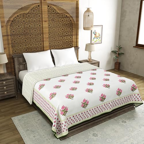Image of BLOCKS OF INDIA 100% Cotton Dohar King Size Reversible Hand Block Printed Malmal Summer Dohar /Blanket (Color 11)