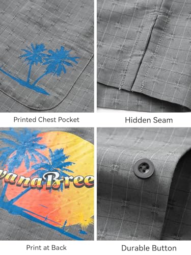 Havana Breeze Mens Hawaiian Shirt Short Sleeve Plaid Beach Shirts Casual Relaxed-Fit Print Camp Shirts Grey Plaid XL - image 6