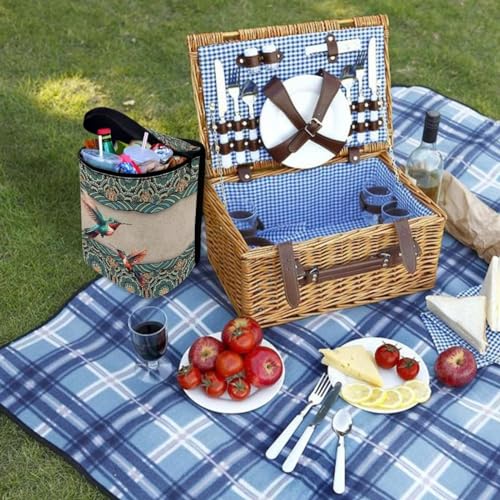 Image of Talayituse Boho Mandala Hummingbird Print Car Trash Can, Portable Auto Garbage Bin Multifunctional Vehicle Interior Accessories with Adjustable Straps Universal Fit Truck SUV Sedan
