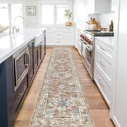 Pauwer Long Hallway Runner Rug 2'6''x12', Boho Washable Runner Rugs with Rubber Backing, Non Slip Carpet Runner for Hallways, Farmhouse Rug Runners for Kitchen Laundry Room Entryway