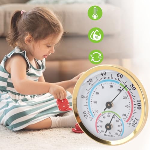 TOOLSGO Mini Zeiger Typ Thermometer Hygrometer Indoor Temperatur Luftfeuchtigkeit Messgerät für Haus Küche Schlafzimmer Babyzimmer Büro (Gold Shell Farbe Gesicht)