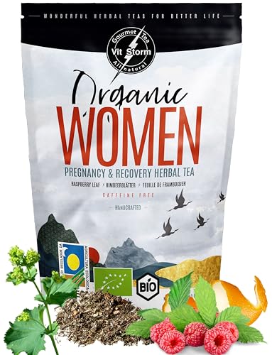 Te de Hojas de Frambuesa Embarazo Ecológico - VITSTORM® - Alchemilla, Rooibos, Hinojo, Tomillo - Infusión Relajante Dolor Menstrual, Lactancia, Menopausia, 100g