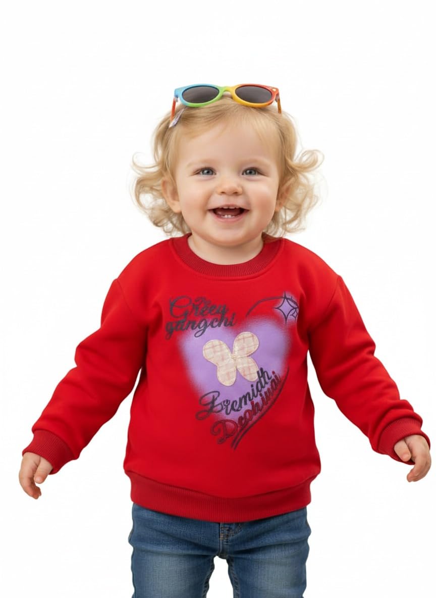A.T.U.N. (ALL THINGS UBER NICE) Baby Girls Printed Winter Snug Fleece Sweatshirt | Soft Full Sleeve Round Neck Pullover | Warm Casual Wear for Kids