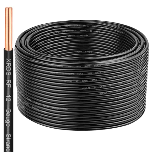 Image of THHN Wire 150 FT, Single Bare Copper Conductor, 12AWG Black Electrical Wire, Solid Building Wire 600V Nylon Sheath Cable for Indoor /Outdoor Applications