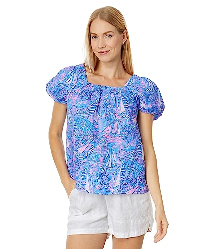 Lilly Pulitzer Keating Short Sleeve Linen Oca Blue Its A Sailabration 0