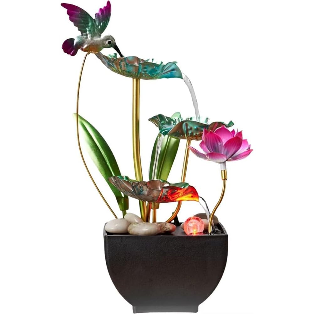 UDSKNV[KSL Tabletop Fountain 3-Tiers Leaf- Design:Small Indoor Waterfall Fountains Featuring Rock Decorations