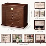 Lockable Wooden Jewelry Box for Women - 8-Layer Dresser Top Jewelry Boxes and Organizer with Key,Large Storage for Necklaces,Solid Wood Jewelry Organizers with Necklace Hooks - Image 4
