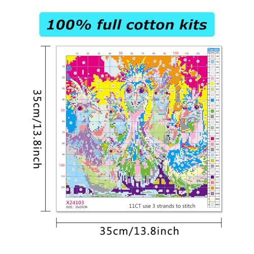 Image of MBNTJHT Chicken Stamped Cross Stitch Kits for Adults Beginners, DIY Animals Needlepoint Counted Cross Stitch Kit for Adults,Cartoon Pattern Stitch Embroidery Kit for Wall Home Decor 14X14 Inch.