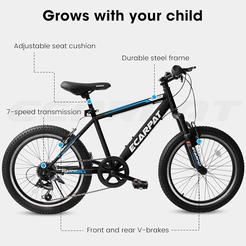 Image of Ecarpat 20 inch Kids Mountain Bike for Boys Girls 7-15 Years Old, All Terrain Mountain Bikes 7-Speed with Mechanical Disc Brakes Front Suspension, Mountain Bicycle Gift for Boys and Girls